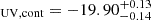 Mathematical equation: $ _{\mathrm{UV,cont}} = -19.90^{+0.13}_{-0.14} $
