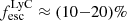 Mathematical equation: $ f_{\mathrm{esc}}^{\mathrm{LyC}}\approx (10 {-}20) \% $