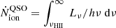 Mathematical equation: $ \dot{N}_{\mathrm{ion}}^{\mathrm{QSO}}=\int^{\infty}_{\nu_{\mathrm{HII}}}~L_\nu/h\nu ~\mathrm{d}\nu $