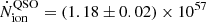 Mathematical equation: $ \dot{N}_{\mathrm{ion}}^{\mathrm{QSO}}=(1.18\pm0.02)\times10^{57} $
