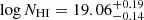 Mathematical equation: $ \log N_{\mathrm{HI}} = 19.06^{+0.19}_{-0.14} $