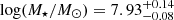 Mathematical equation: $ \log(M_\star/M_\odot) = 7.93^{+0.14}_{-0.08} $