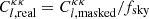$ C_{l,\mathrm{real}}^{\kappa\kappa} = C_{l,\mathrm{masked}}^{\kappa\kappa}/f_{\mathrm{sky}} $