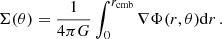 $$ \begin{aligned} \Sigma (\theta ) = \frac{1}{4\pi G}\int _{0}^{r_{\rm cmb}} \nabla \Phi (r,\theta ) \mathrm{d} r \, . \end{aligned} $$