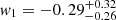 Mathematical equation: $ w_1=-0.29^{+0.32}_{-0.26} $