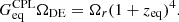 Mathematical equation: $$ \begin{aligned} G^\mathrm{CPL}_{\rm eq}\Omega _{\rm DE}&=\Omega _{r}(1+z_{\rm eq})^4. \end{aligned} $$