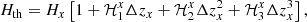 Mathematical equation: $$ \begin{aligned} H_{\rm th} = H_x \left[1 + \mathcal{H} _1^x \Delta z_x + \mathcal{H} _2^x \Delta z_x^2 + \mathcal{H} _3^x \Delta z_x^3\right], \end{aligned} $$