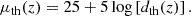 Mathematical equation: $$ \begin{aligned} \mu _{\rm th}(z)= 25+5\log \left[d_{\rm th}(z)\right]. \end{aligned} $$