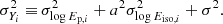 Mathematical equation: $$ \begin{aligned} \sigma _{Y_i}^2 \equiv&\, \sigma _{\log E_{\mathrm{p},i}}^2 + a^2\sigma _{\log E_{\mathrm{iso},i}}^2+\sigma ^2. \end{aligned} $$