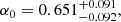 Mathematical equation: $$ \begin{aligned} \alpha _0&= 0.651^{+0.091}_{-0.092},\end{aligned} $$