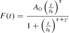 Mathematical equation: $$ \begin{aligned} {F(t)} = \frac{{A}_0 \left(\frac{t}{{t}_{\rm b}}\right)^{\tau }}{1+\left(\frac{{t}}{{t}_{\rm b}}\right)^{\tau +\gamma }} \end{aligned} $$