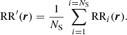 Mathematical equation: $$ \begin{aligned} \mathrm{RR} ^{\prime }(\boldsymbol{r})&= \frac{1}{N_{\rm S}} \, \sum _{i=1}^{i=N_{\rm S}} \mathrm{RR} _i(\boldsymbol{r}). \end{aligned} $$