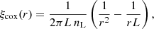 Mathematical equation: $$ \begin{aligned} \xi _{\rm cox}(r) = \frac{1}{2 \pi L \, n_{\rm L}} \left( \frac{1}{r^2} - \frac{1}{r L}\right), \end{aligned} $$