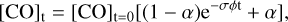 Mathematical equation: \rm [CO]_t=[CO]_{t=0} [(1-\alpha)e^{-\sigma\phi t} + \alpha],