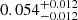 Mathematical equation: $ 0.054^{+0.012}_{-0.012} $