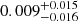 Mathematical equation: $ 0.009^{+0.015}_{-0.016} $