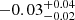 $ -0.03^{+0.04}_{-0.02} $