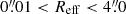 Mathematical equation: $ 0{{\overset{\prime\prime}{.}}}01 < R_{\mathrm{eff}} < 4{{\overset{\prime\prime}{.}}}0 $