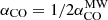 Mathematical equation: $ \alpha_{\mathrm{CO}} = 1/2 \alpha_{\mathrm{CO}}^{\mathrm{MW}} $