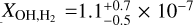 Mathematical equation: $X_{\rm OH, H_2} = 1.1^{+0.7}_{-0.5}\times10^{-7}$