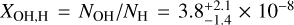 Mathematical equation: $X_{\rm OH, H} = N_{\rm OH}/N_{\rm H}= 3.8^{+2.1}_{-1.4}\times10^{-8}$