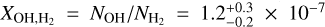 Mathematical equation: $X_{\rm OH, H_2} = N_{\rm OH}/N_{\rm H_2} = 1.2^{+0.3}_{-0.2}\;{\times}\;10^{-7}$