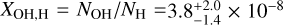 Mathematical equation: $X_{\rm OH, H} = N_{\rm OH}/N_{\rm H}= 3.8^{+2.0}_{-1.4}\times10^{-8}$