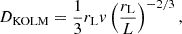 Mathematical equation: $$ \begin{aligned}&D_\mathrm{KOLM} = \frac{1}{3}r_\mathrm{L} v\left(\frac{r_\mathrm{L} }{L}\right)^{-2/3}, \end{aligned} $$