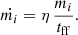 Mathematical equation: $$ \begin{aligned} \dot{m_i} = \eta \, \frac{m_i}{t_\mathrm{ff} }. \end{aligned} $$