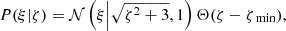 $$ \begin{aligned} P(\xi | \zeta ) = \mathcal{N} \left(\xi \Big | \sqrt{\zeta ^2 + 3}, 1\right) \Theta (\zeta -\zeta _\text{min}), \end{aligned} $$