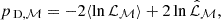 $$ \begin{aligned} p_{\text{ D},\mathcal{M} } = -2 \langle \ln \mathcal{L} _\mathcal{M} \rangle + 2 \ln \hat{\mathcal{L} }_\mathcal{M} , \end{aligned} $$