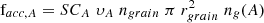 Mathematical equation: $$ \begin{aligned} \mathrm f_{acc,A}=SC_{A}\;\upsilon _{A}\;n_{grain}\;\pi \;r^{2}_{grain}\;n_{g}(A) \end{aligned} $$