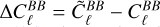 Mathematical equation: $\Delta C_\ell^{BB} = \tilde{C}_\ell^{BB} - C_\ell^{BB}$