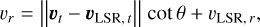 Mathematical equation: v_r=\left|\left|\vec{v}_t-\vec{v}_{\text{LSR},\,t}\right|\right|\hspace{.3mm}\cot\theta+v_{\text{LSR},\,r},