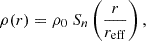 Mathematical equation: $$ \begin{aligned} \rho (r)=\rho _0 \ S_n\left(\frac{r}{r_{\rm eff}}\right), \end{aligned} $$