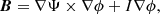 Mathematical equation: $$ \begin{aligned} \boldsymbol{B} = \nabla \Psi \times \nabla \phi + I\nabla \phi , \end{aligned} $$