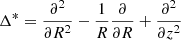 Mathematical equation: $$ \begin{aligned} \Delta ^* =\frac{\partial ^2}{\partial R^2} - \frac{1}{R}\frac{\partial }{\partial R} + \frac{\partial ^2}{\partial z^2} \end{aligned} $$