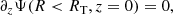 Mathematical equation: $$ \begin{aligned} \partial _z\Psi (R< R_{\rm T}, z=0) = 0, \end{aligned} $$