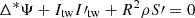Mathematical equation: $ \Delta^{*} \Psi+I_{\mathrm{tw}}I\prime_{\mathrm{tw}}+R^2 \rho S\prime=0 $