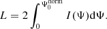 Mathematical equation: $$ \begin{aligned} L = 2\int _0^{\Psi _0^\mathrm{norm}}I(\Psi )\mathrm{d}\Psi . \end{aligned} $$