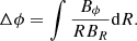 Mathematical equation: $$ \begin{aligned} \Delta \phi = \int \frac{B_{\phi }}{RB_R}\mathrm{d}R. \end{aligned} $$