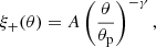 Mathematical equation: $$ \begin{aligned} \xi _+(\theta ) = A\left(\frac{\theta }{\theta _\mathrm{p} }\right)^{-\gamma }, \end{aligned} $$