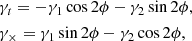 Mathematical equation: $$ \begin{aligned} \begin{aligned}&\gamma _t=-\gamma _1\cos 2\phi - \gamma _2\sin 2\phi , \\&\gamma _\times =\gamma _1\sin 2\phi - \gamma _2\cos 2\phi , \end{aligned} \end{aligned} $$