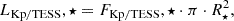 Mathematical equation: $$ \begin{aligned} L_\mathrm {Kp/TESS},\star = F_\mathrm {Kp/TESS},\star \cdot \pi \cdot R_\star ^2, \end{aligned} $$