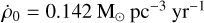 Mathematical equation: $\dot{\rho}_0=0.142$~M$_\odot$~pc$^{-3}$~yr$^{-1}$