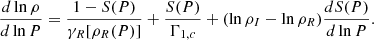Mathematical equation: $$ \begin{aligned} \frac{d \ln \rho }{d \ln P} = \frac{1 - S(P)}{\gamma _R[ \rho _R( P)]} + \frac{S(P)}{\Gamma _{1,c}} + (\ln \rho _I - \ln \rho _R) \frac{d S(P)}{d \ln P}. \end{aligned} $$