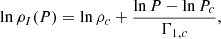 Mathematical equation: $$ \begin{aligned} \ln \rho _I (P) = \ln \rho _c + \frac{\ln P - \ln P_c}{\Gamma _{1,c}}, \end{aligned} $$