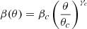 Mathematical equation: $$ \begin{aligned} \beta (\theta ) = \beta _c \left( \frac{\theta }{\theta _c} \right)^{\gamma _c} \end{aligned} $$