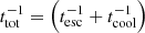 Mathematical equation: $ t_{\mathrm{tot}}^{\mathrm{-1}} = \left(t_{\mathrm{esc}}^{\mathrm{-1}} + t_{\mathrm{cool}}^{\mathrm{-1}}\right) $