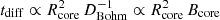 Mathematical equation: $ t_{\mathrm{diff}} \propto R_{\mathrm{core}}^2\,D_{\mathrm{Bohm}}^{-1}\propto R_{\mathrm{core}}^2\,B_{\mathrm{core}} $